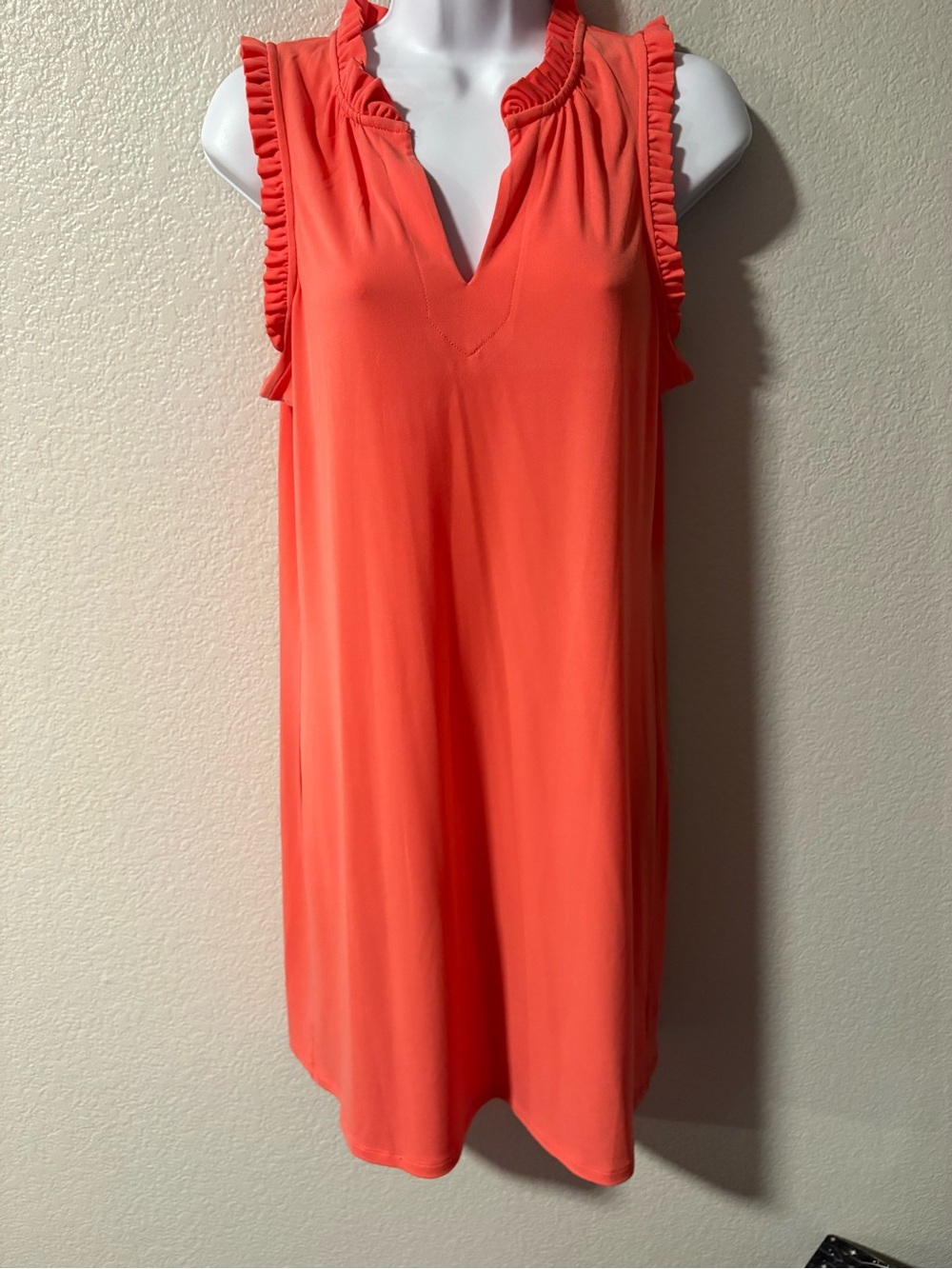 Michael Kors Coral Sleeveless Ruffle-Trim Dress